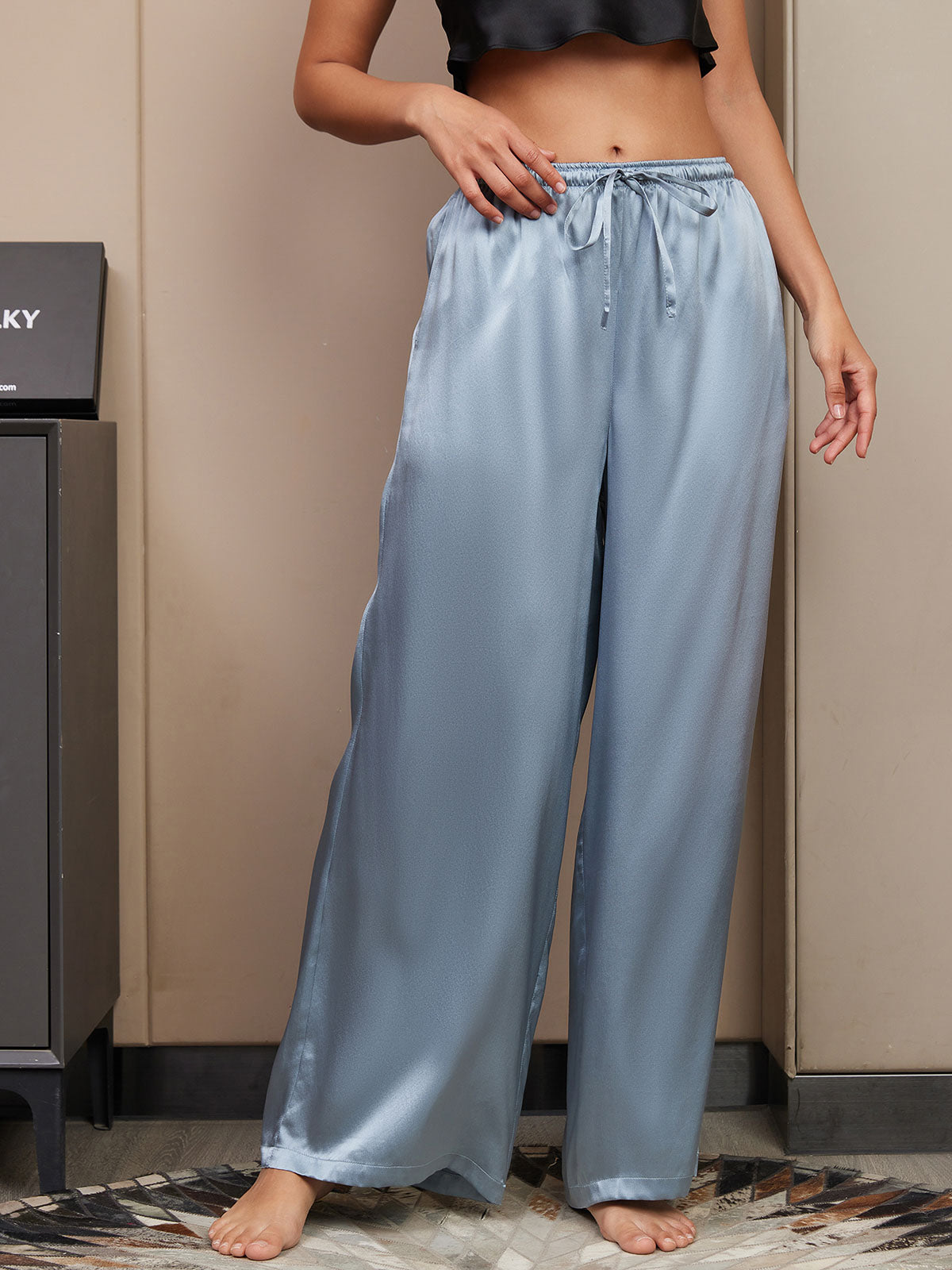 [Graublau] SilkSilky-DE Reine Seide Womens Pants 003