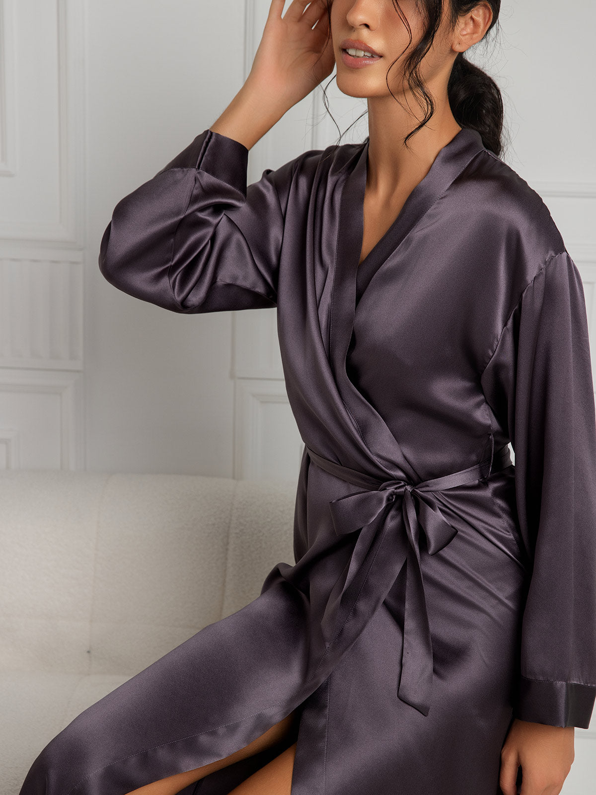 [Lila Grau] SilkSilky-DE Reine Seide Womens Robe 007