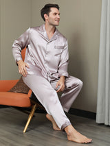 [Blasses Mauve] SilkSilky-DE Langärmelig Notch-Kragen Herren Pyjamas 006