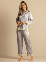 [Lavendel] SilkSilky-DE Langärmelig Damen Pyjamas 006