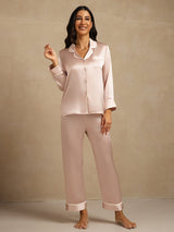 [Rosa] SilkSilky-DE Langärmelig Notch-Kragen Damen Pyjamas 003