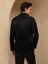 [Schwarz] SilkSilky-DE 19Momme Langärmelig Lapelkragen Herrenhemd 002