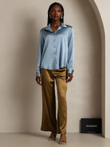 [Graublau] SilkSilky-DE Long Sleeve Lapel Collar Damenhemd 006