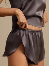 [Lilagrau] SilkSilky-DE Spaghettiträger Tiefer Rundhalsausschnitt Camisole-Set 007