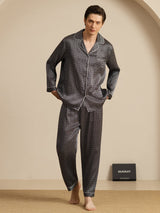 [Schwarzer Ginkgo] SilkSilky-DE 19Momme Langärmelig Herren Pyjamas 008