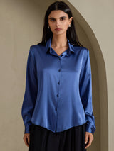 [Echtes Petrol] SilkSilky-DE Long Sleeve Lapel Collar Damenhemd 005