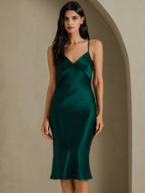 [Grün] SilkSilky-DE Sleeveless V Neck Kleider 001
