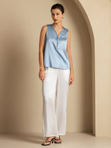 [Graublau] SilkSilky-DE Sleeveless V Neck Damenhemd 005