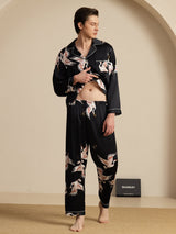 [Schwarz] SilkSilky-DE Long Sleeve Notch-Kragen Herren Pyjamas 008