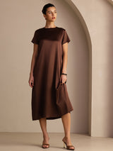 [Dunkle Schokolade] SilkSilky-DE Short Sleeve Round Neck Kleider 004