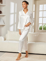 [Weiß] SilkSilky-DE Long Sleeve Notch-Kragen Damen Pyjamas 004