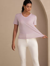 [Lavendel] SilkSilky-DE Short Sleeve V Neck T-Shirt 005