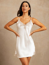 [Weiß] SilkSilky-DE Sleeveless V Neck Nachthemden 003