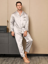 [Grau] SilkSilky-DE Langärmelig Notch-Kragen Herren Pyjamas 001