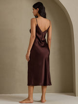 [Kaffee] SilkSilky-DE Sleeveless V Neck Nachthemden 002