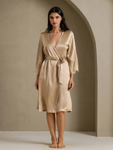 [Champagner] SilkSilky-DE 3/4 Sleeve Damen Morgenmantel 008