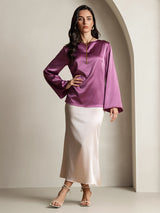 [Dunkelviolett] SilkSilky-DE Long Sleeve Boat Neck Bluse 006