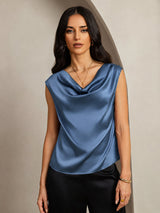 [Echtes Petrol] SilkSilky-DE Cap Sleeve Cowl Neck T-Shirt 003