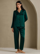 [Dunkelgrün] SilkSilky-DE Long Sleeve Notch-Kragen Damen Pyjamas 001