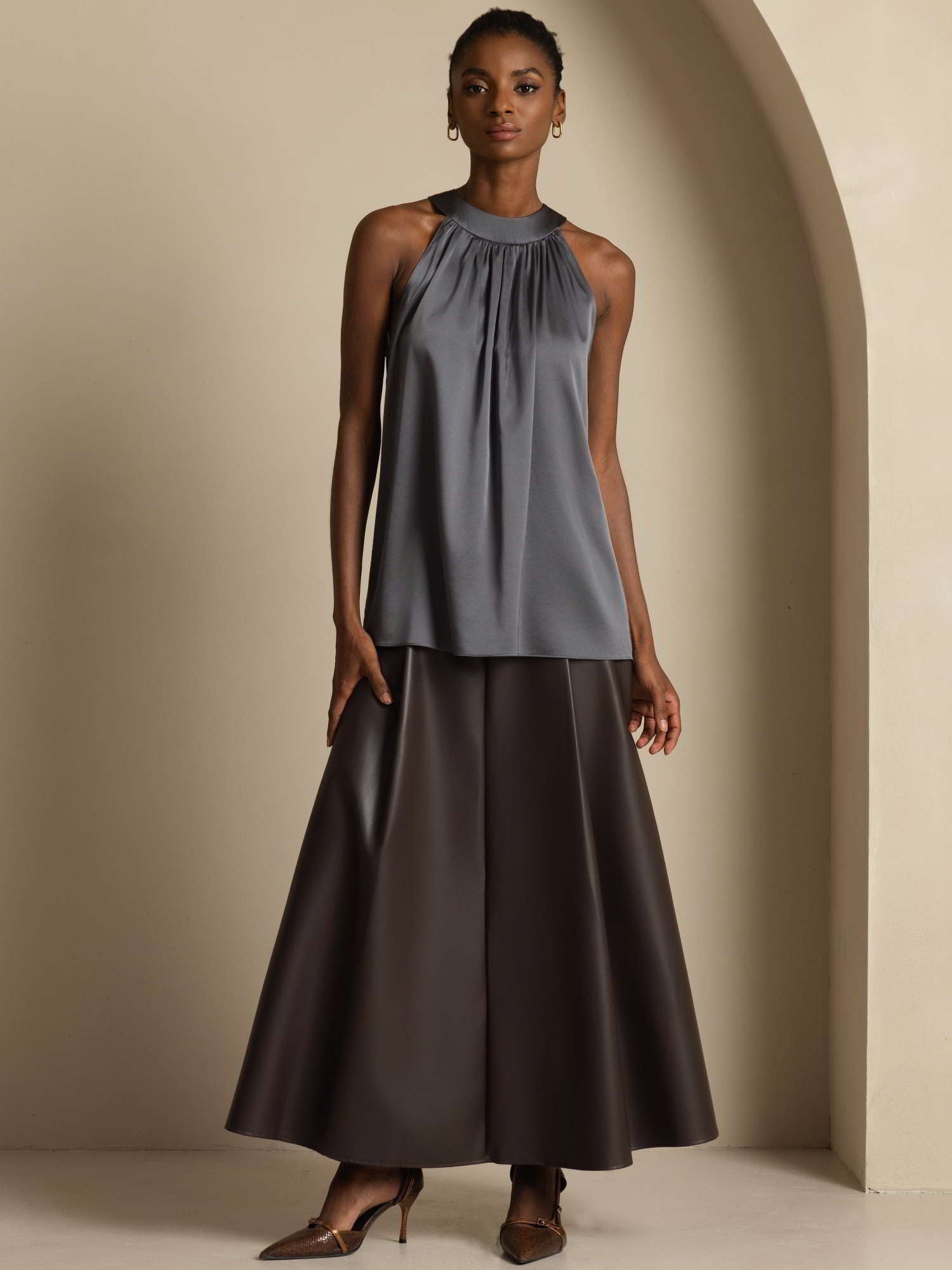 [Dunkelgrau] SilkSilky-DE 19Momme Ärmellos Neckholder T-Shirt 005