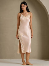 [Hellrosa] SilkSilky-DE Sleeveless V Neck Nachthemden 008