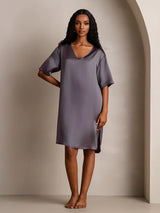 [Lilagrau] SilkSilky-DE Half Sleeve V Neck Nachthemden 008