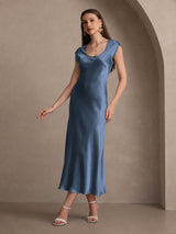[Echtes Petrol] SilkSilky-DE Cap Sleeve Kleider 007