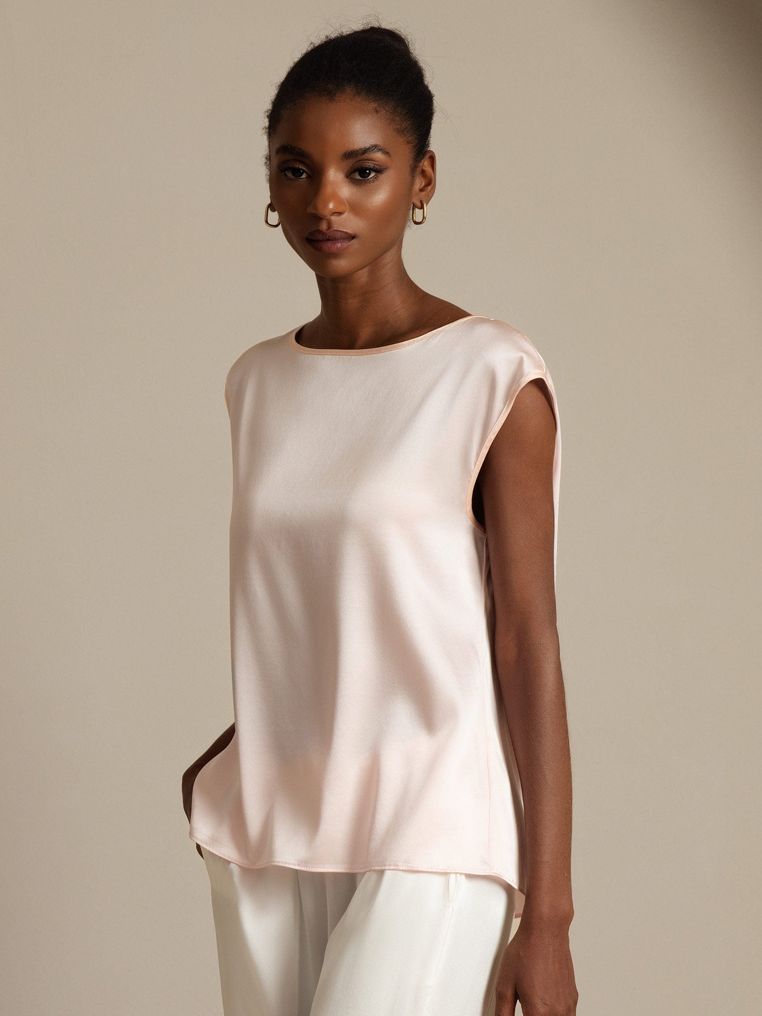 [Rosa] SilkSilky-DE 19Momme Seide Womens T-Shirt 003,