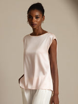 [Rosa] SilkSilky-DE Cap Sleeve Round Neck T-Shirt 003