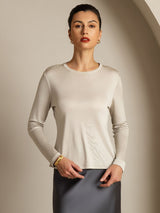 [Grau] SilkSilky-DE Long Sleeve Crew-Ausschnitt T-Shirt 006