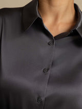[Dunkelgrau] SilkSilky-DE Long Sleeve Lapel Collar Damenhemd 006