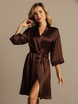 [Kaffee] SilkSilky-DE 3/4 Sleeve Damen Morgenmantel 004