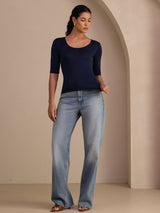 [Dunkelblau] SilkSilky-DE Half Sleeve T-Shirt 006