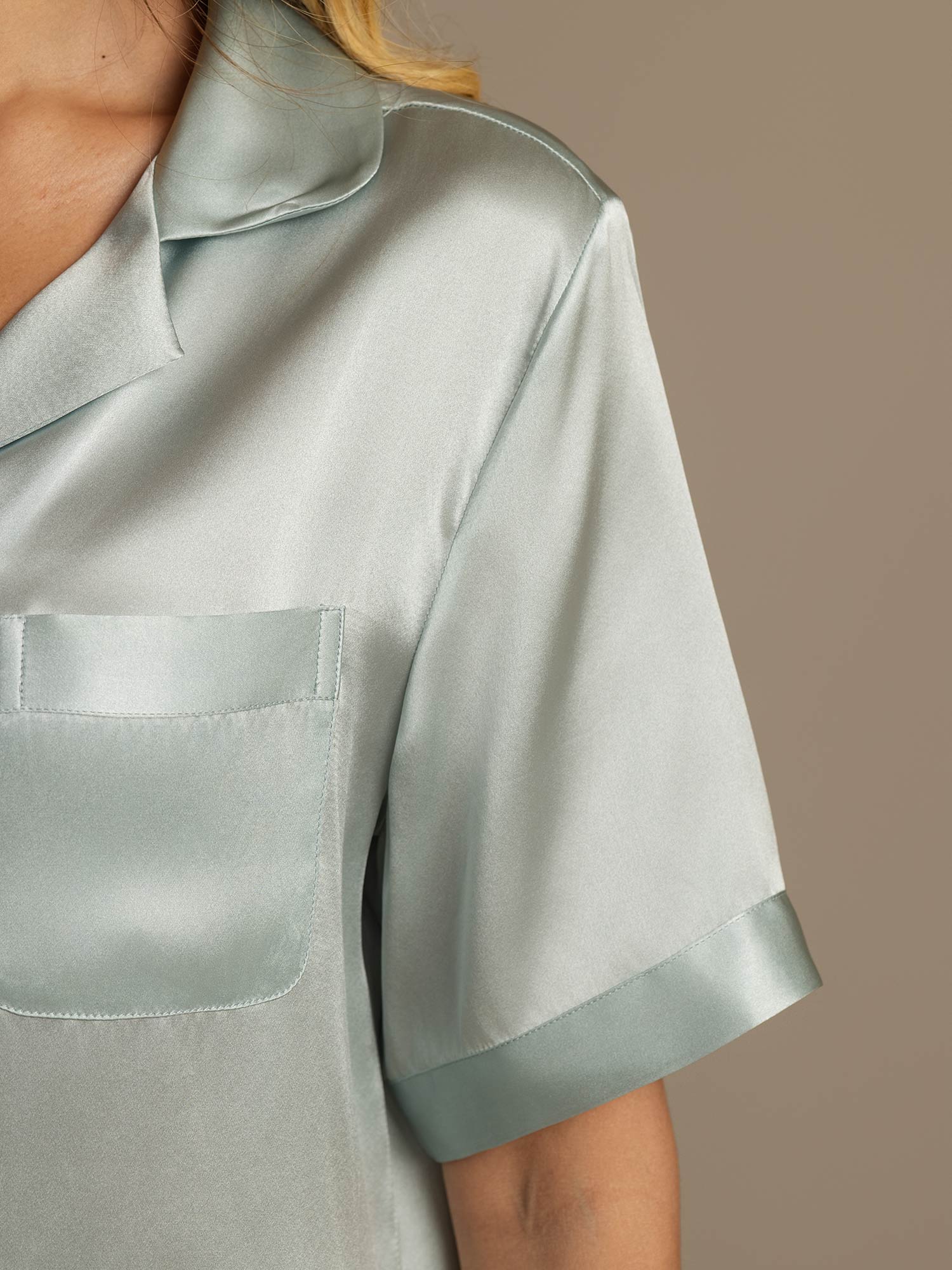 [Hellblau] SilkSilky-DE Reine Seide Womens Pajamas 008,