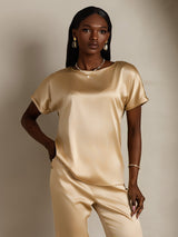 [Champagner] SilkSilky-DE Short Sleeve Boat Neck T-Shirt 003