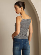 [Schwarzer Streifen] SilkSilky-DE Spaghettiträger Square Neck Cami Top 002