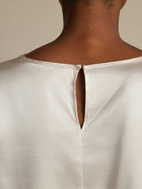 [Weiß] SilkSilky-DE Long Sleeve Boat Neck Bluse 005