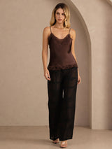 [Braun] SilkSilky-DE Spaghetti Strap V Neck Cami Top 006