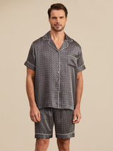 [Schwarzer Ginkgo] SilkSilky-DE Kurzärmelig Notch-Kragen Herren Pyjamas 005