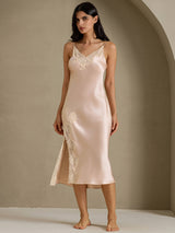 [Hellrosa] SilkSilky-DE Sleeveless V Neck Nachthemden 009