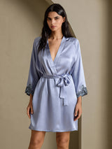 [Stahlblau] SilkSilky-DE 3/4 Sleeve Damen Morgenmantel 003