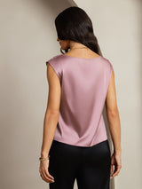 [Blasses Mauve] SilkSilky-DE Cap Sleeve Cowl Neck T-Shirt 002