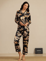 [Schwarzer Drache] SilkSilky-DE Long Sleeve Notch-Kragen Damen Pyjamas 006