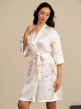 [Weiß] SilkSilky-DE 3/4 Sleeve Damen Morgenmantel 003