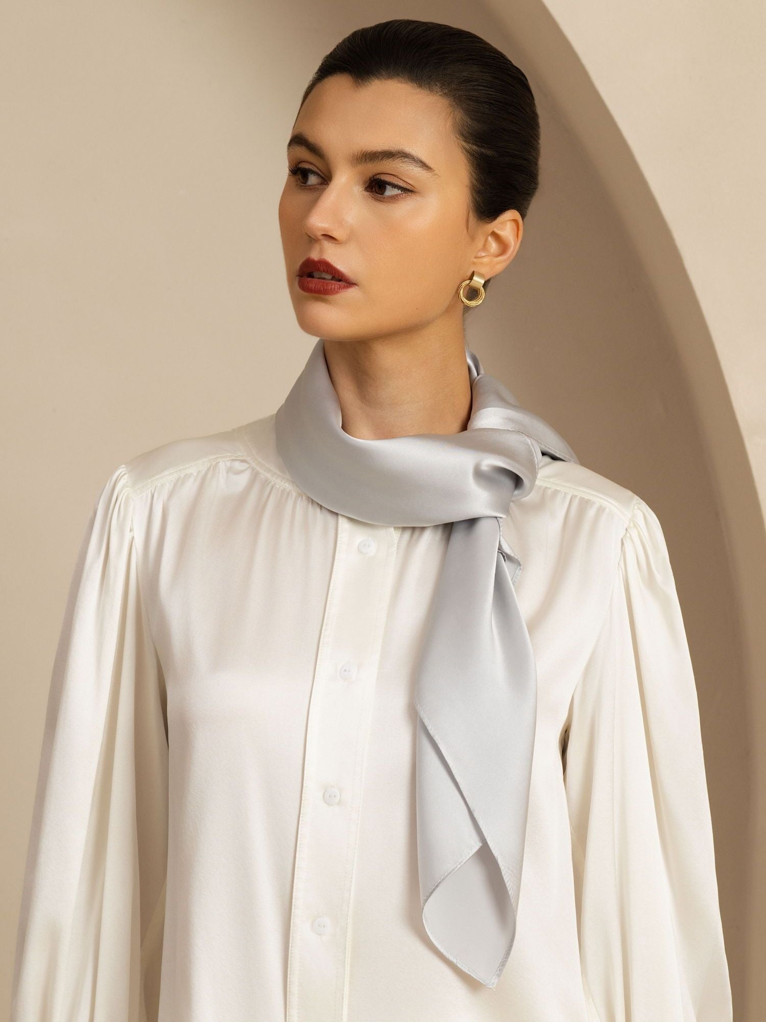 [Hellgrau] SilkSilky-DE Pure Silk Scarf 002