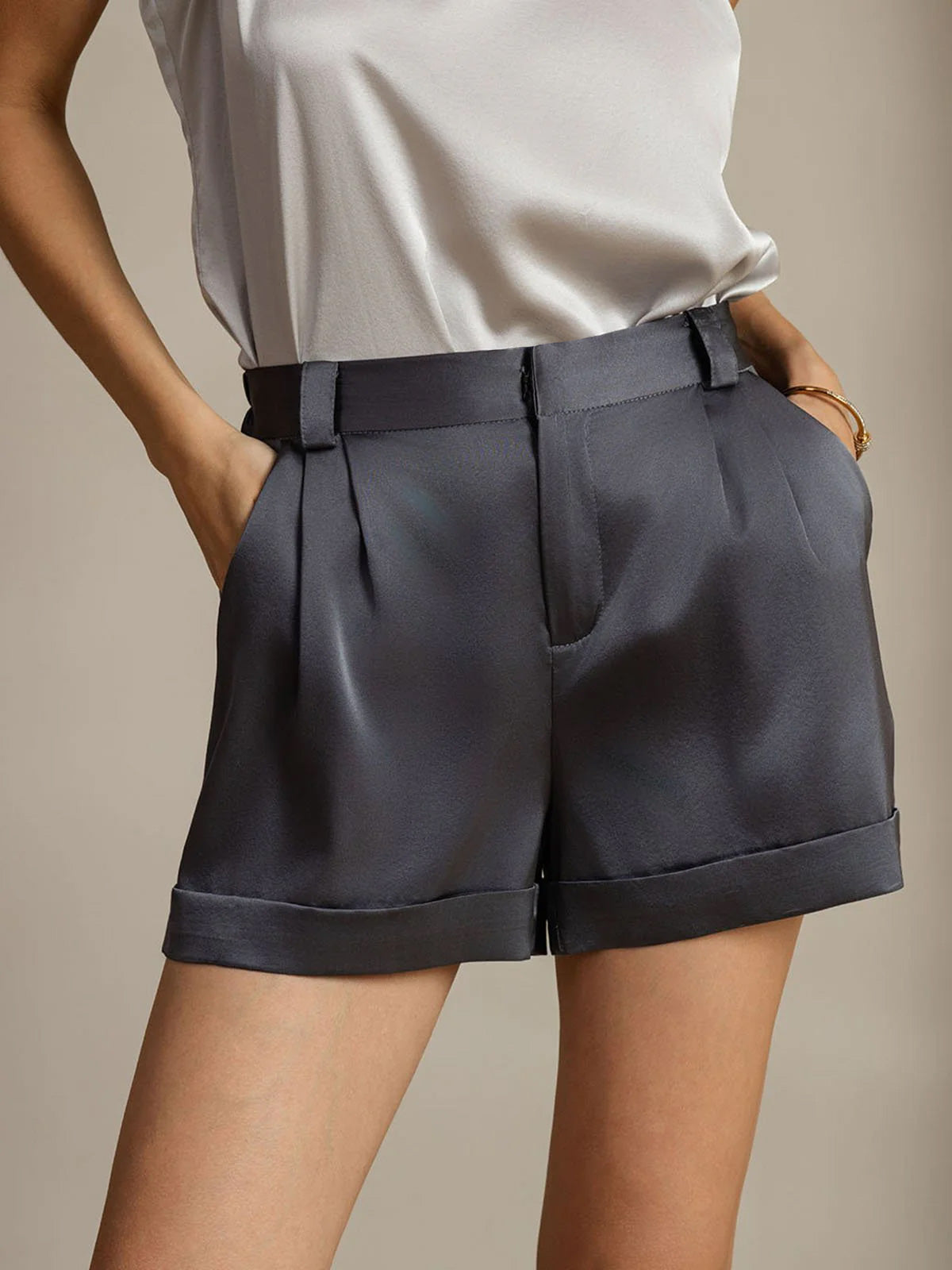 [Dunkelgrau] SilkSilky-DE 19Momme Seide Womens Shorts 001