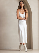 [Weiß] SilkSilky-DE Sleeveless V Neck Kleider 006