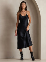 [Schwarz] SilkSilky-DE Sleeveless V Neck Kleider 004
