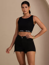 [Schwarz] SilkSilky-DE Sleeveless Crew Neck Cami Top 007