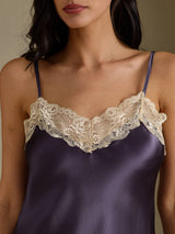 [Lilagrau] SilkSilky-DE 3/4 Sleeve V Neck Nachthemd&Morgenmantel Set 006